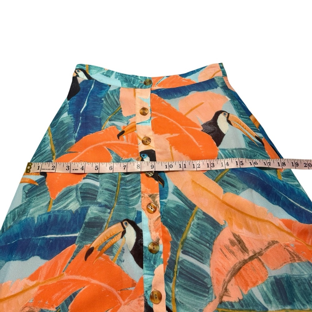 NWT FARM RIO Plantage Rio Toucan Forrest Midi Skirt Button Tropical Button XS - Picture 11 of 13